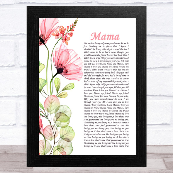 Spice Girls Mama Floral Poppy Side Script Song Lyric Music Art Print
