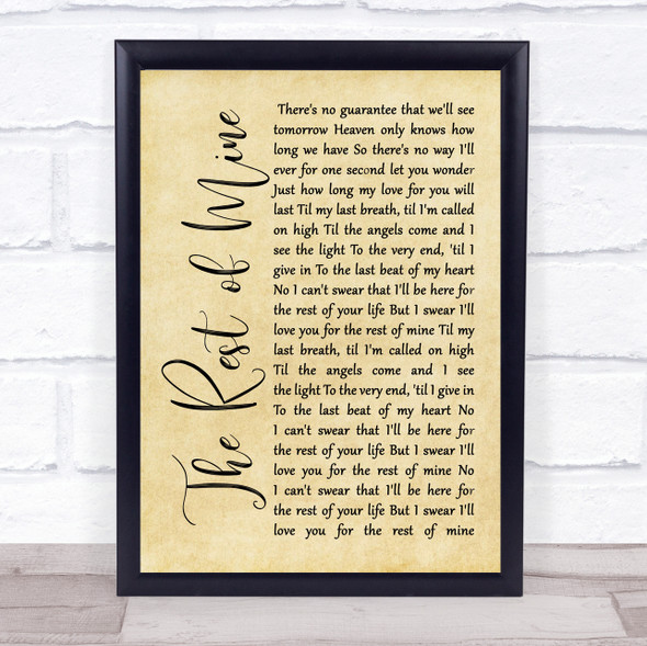 Tracew Adkins The rest of mine Rustic Script Song Lyric Print