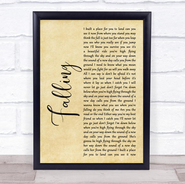 Joshua Radin Falling Rustic Script Song Lyric Quote Music Print