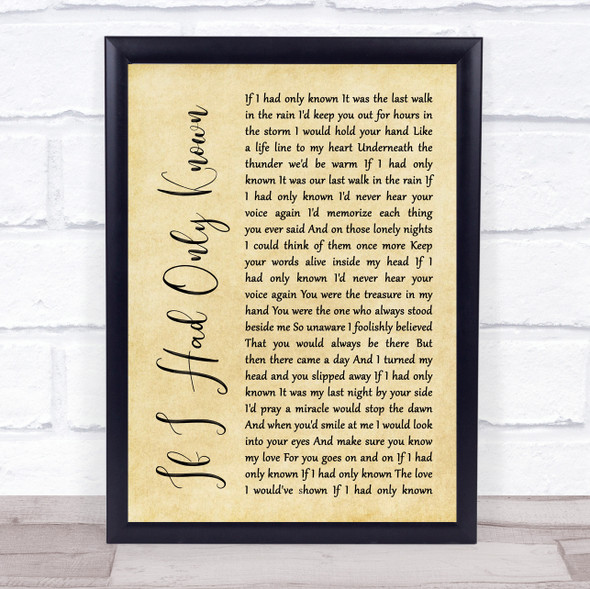 Reba McEntire If I Had Only Known Rustic Script Song Lyric Wall Art Print