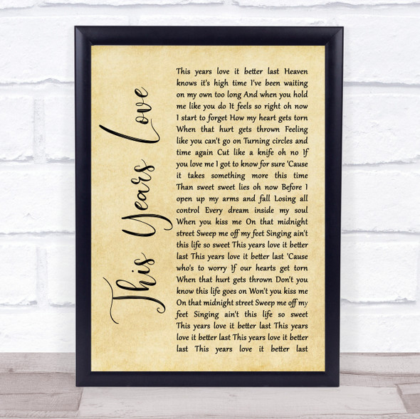 David Gray This Years Love Rustic Script Song Lyric Wall Art Print