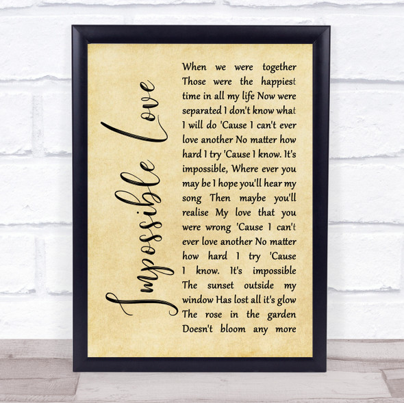 UB40 Impossible Love Rustic Script Song Lyric Wall Art Print