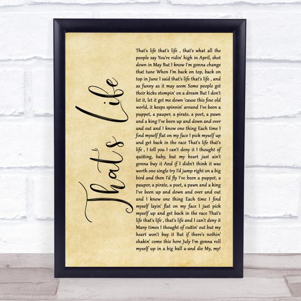 Frank Sinatra That's Life Rustic Script Song Lyric Wall Art Print