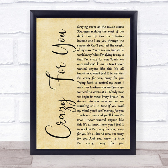 Madonna Crazy For You Rustic Script Song Lyric Quote Print