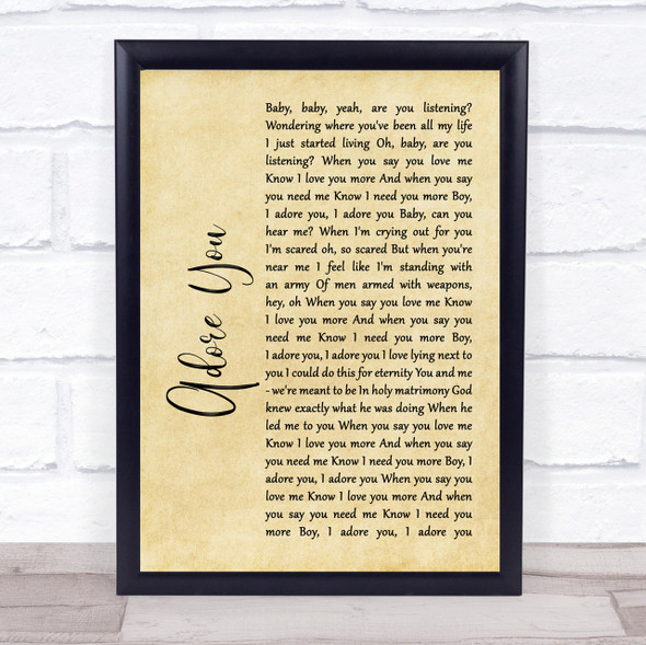 Miley Cyrus Adore You Rustic Script Song Lyric Quote Print