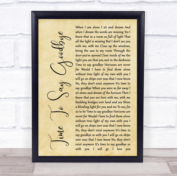 Sarah Brightman Time To Say Goodbye Rustic Script Song Lyric Quote Print