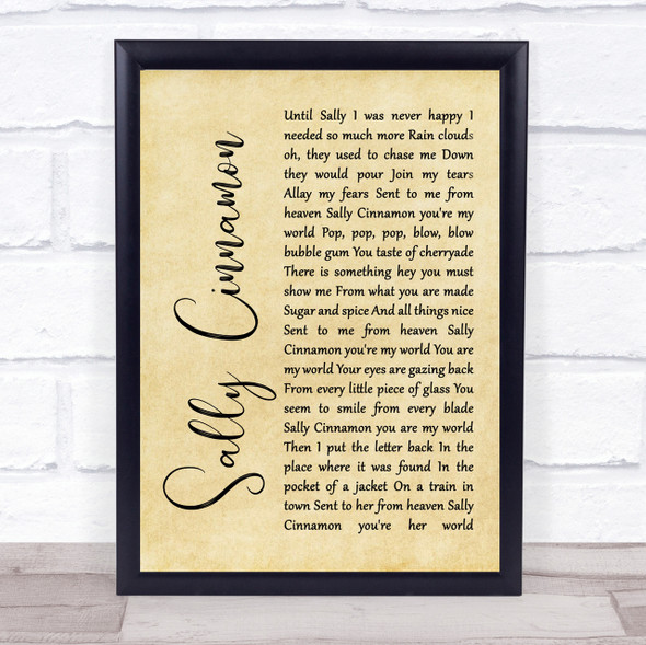 The Stone Roses Sally Cinnamon Rustic Script Song Lyric Quote Print