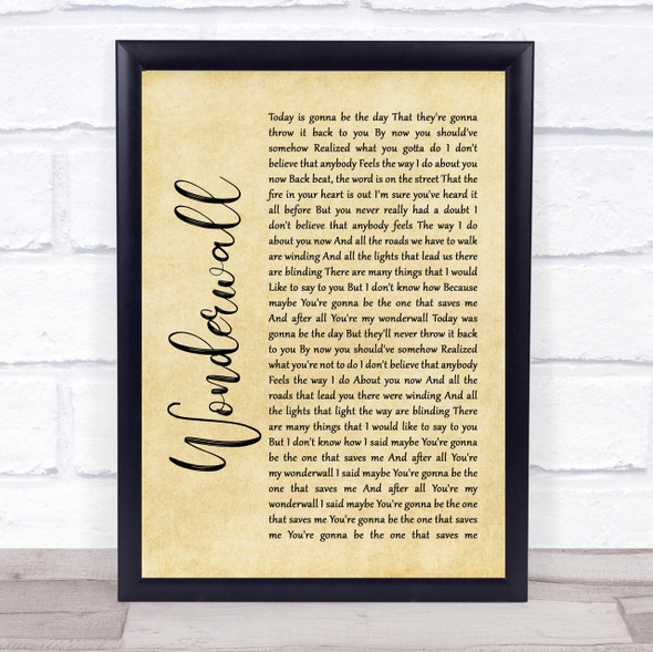 Oasis Wonderwall Rustic Script Song Lyric Quote Print