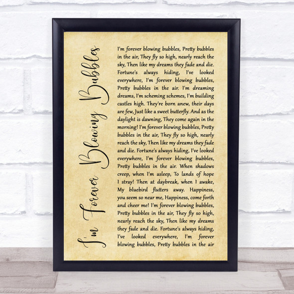 Cockney Rejects I'm Forever Blowing Bubbles Rustic Script Song Lyric Quote Print