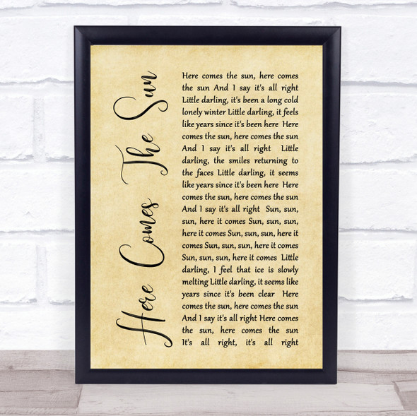 The Beatles Here Comes The Sun Rustic Script Song Lyric Quote Print