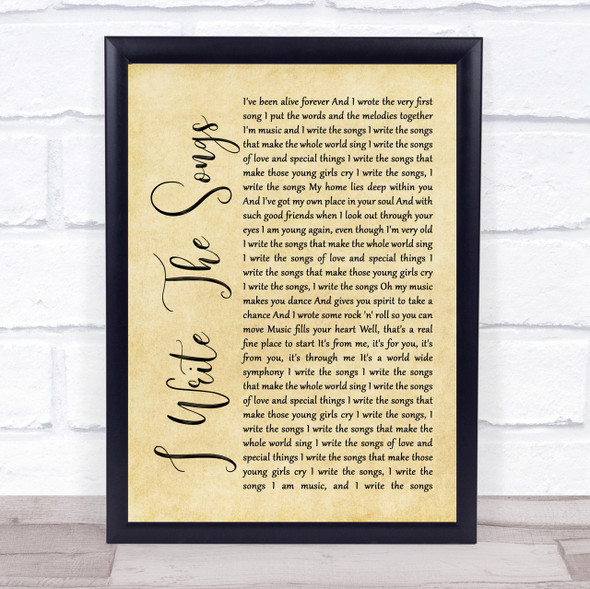 David Cassidy I Write The Songs Rustic Script Song Lyric Quote Print