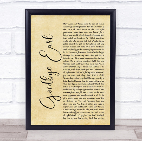 Dixie Chicks Goodbye Earl Rustic Script Song Lyric Quote Print