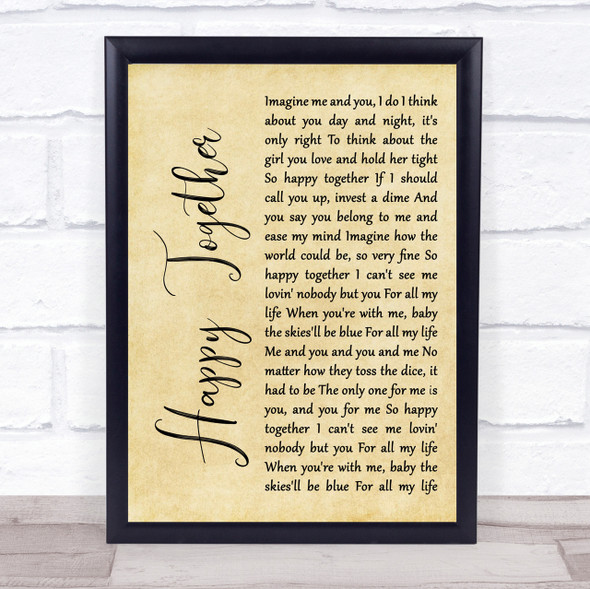 The Turtles Happy Together Rustic Script Song Lyric Quote Print