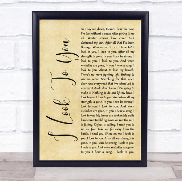 Whitney Houston I Look To You Rustic Script Song Lyric Quote Print
