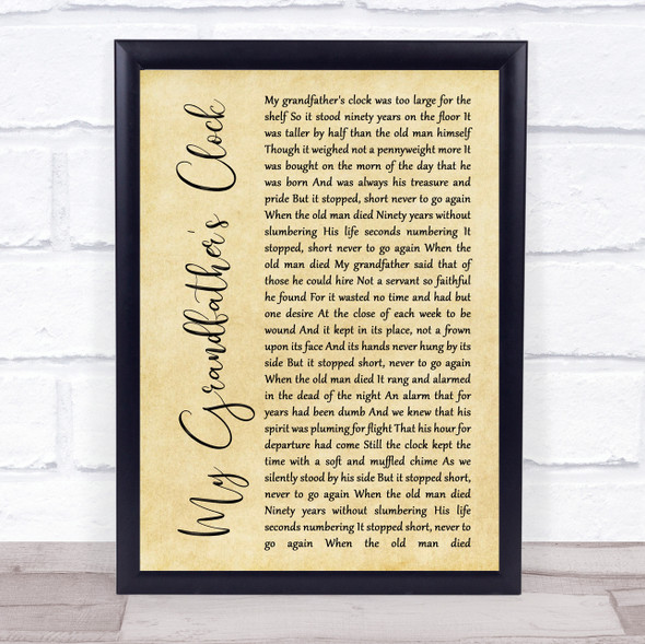 Henry Clay Work My Grandfather's Clock Rustic Script Song Lyric Print