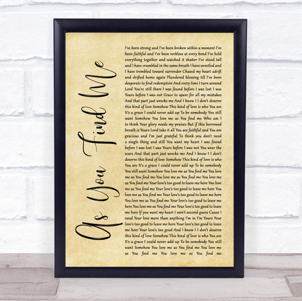 Hillsong United As You Find Me Rustic Script Song Lyric Print