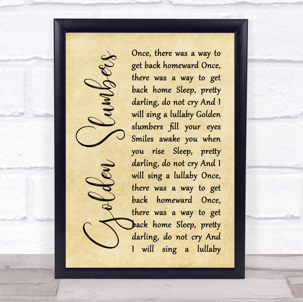 The Beatles Golden Slumbers Rustic Script Song Lyric Print