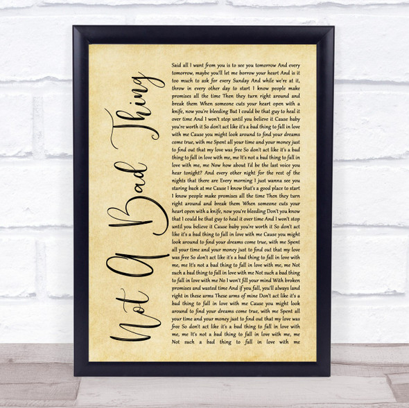 Boyce Avenue Not A Bad Thing Rustic Script Song Lyric Print