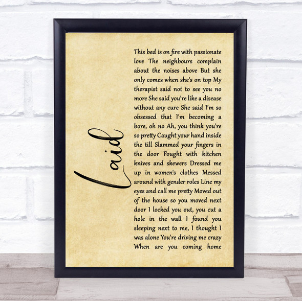 James Laid Rustic Script Song Lyric Print