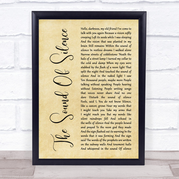 Simon & Garfunkel The Sound Of Silence Rustic Script Song Lyric Print