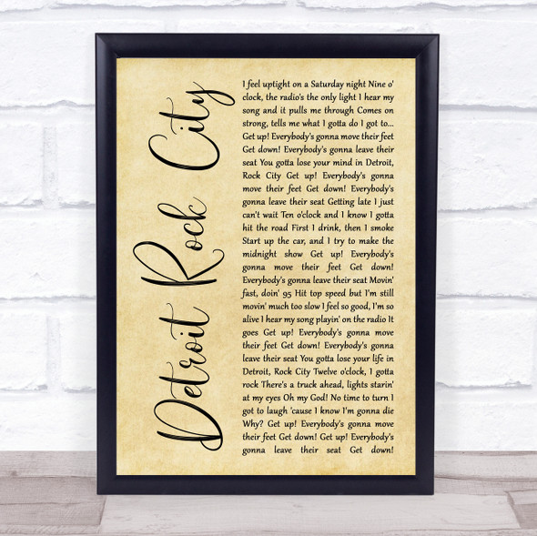 Kiss Detroit Rock City Rustic Script Song Lyric Print