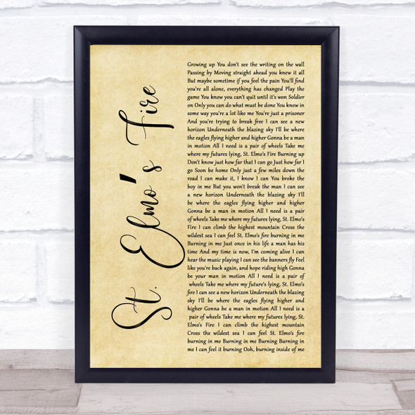 John Parr St. Elmo?Æs Fire Rustic Script Song Lyric Print