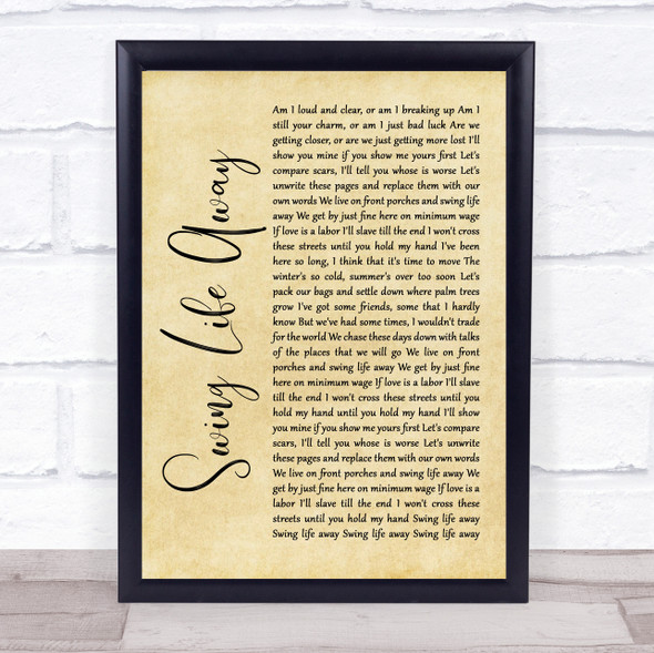 Rise Against Swing Life Away Rustic Script Song Lyric Print