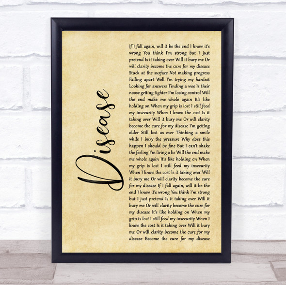 Beartooth Disease Rustic Script Song Lyric Print