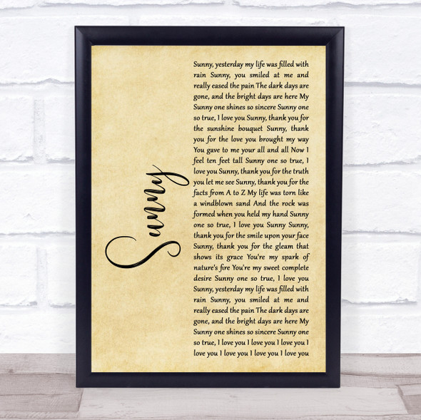 Boney M Sunny Rustic Script Song Lyric Print