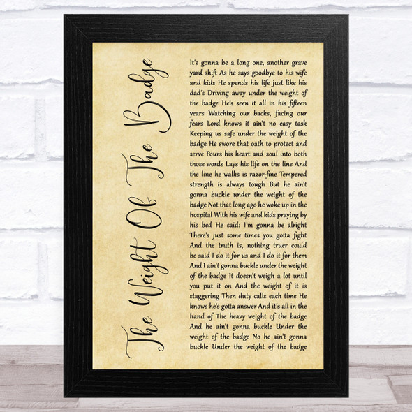 George Strait The Weight Of The Badge Rustic Script Song Lyric Music Art Print