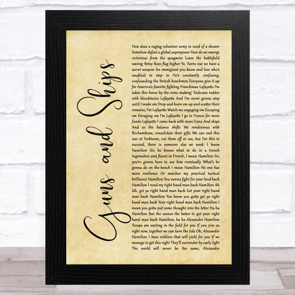 Leslie Odom, Jr., Daveed Diggs, Christopher Jackson & Original Broadway Cast of Hamilton Guns and Ships Rustic Script Song Lyric Music Art Print