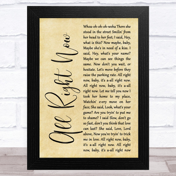 Free All Right Now Rustic Script Song Lyric Music Art Print