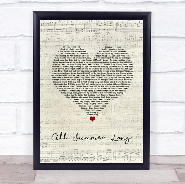 Kid Rock All Summer Long Script Heart Song Lyric Print