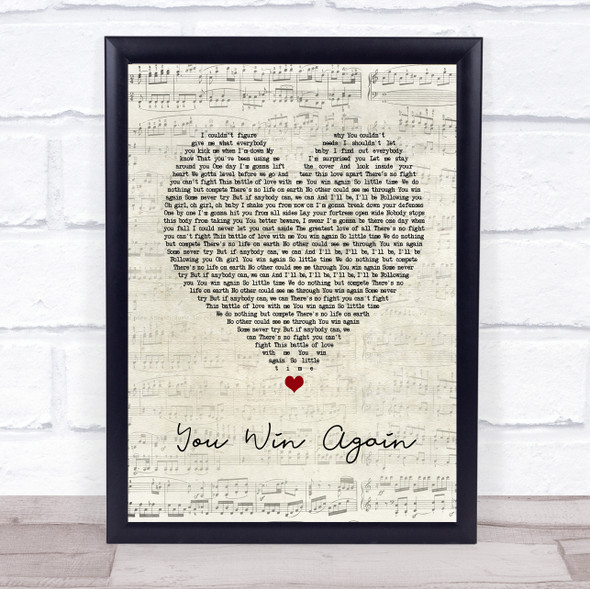 BeeGees You Win Again Script Heart Song Lyric Print