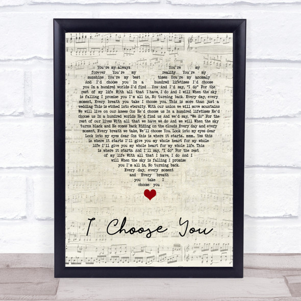 Ryann Darling I Choose You Script Heart Song Lyric Print