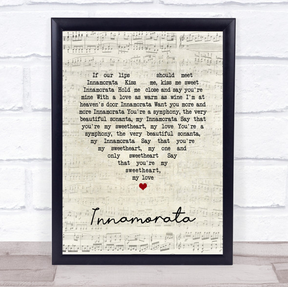 Dean Martin Innamorata Script Heart Song Lyric Print
