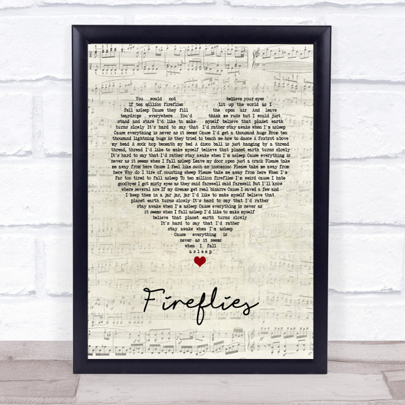 Owl City Fireflies Script Heart Song Lyric Print