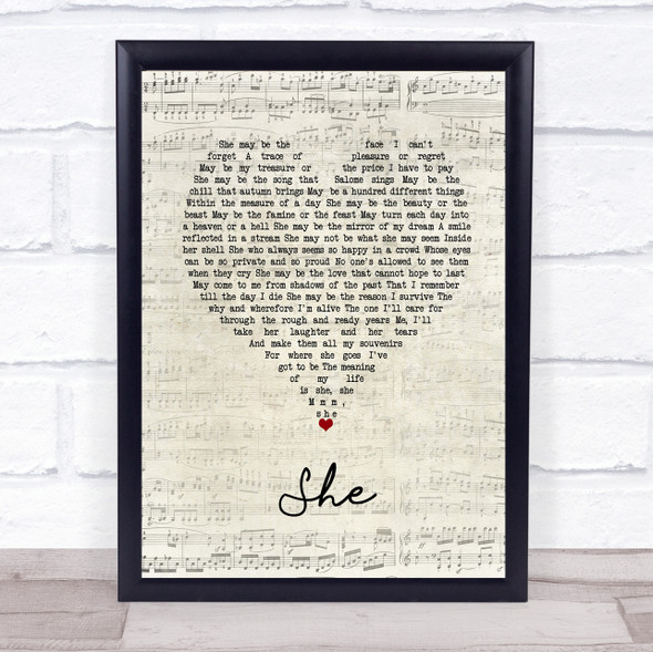 Charles Aznavour She Script Heart Song Lyric Print