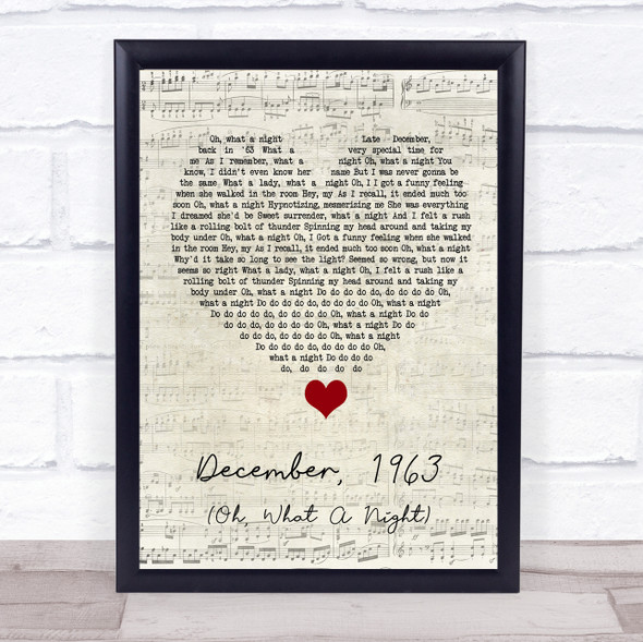 The Four Seasons December, 1963 (Oh, What A Night) Script Heart Song Lyric Quote Music Print