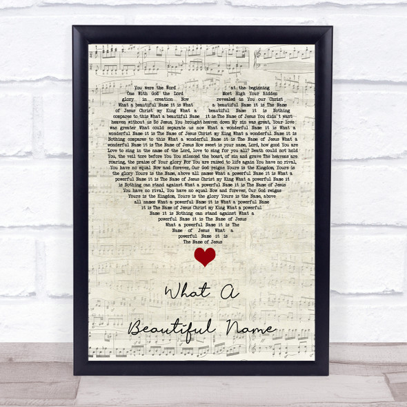 Hillsong Worship What A Beautiful Name Script Heart Song Lyric Quote Music Print