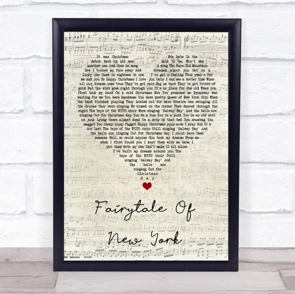 The Pogues Fairytale Of New York Script Heart Song Lyric Quote Music Print