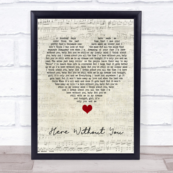 3 Doors Down Here Without You Script Heart Song Lyric Quote Music Print