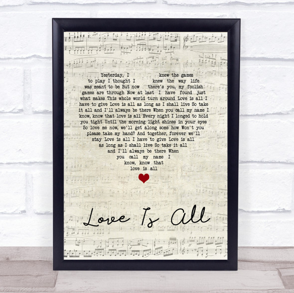 Engelbert Humperdinck Love Is All Script Heart Song Lyric Quote Music Print