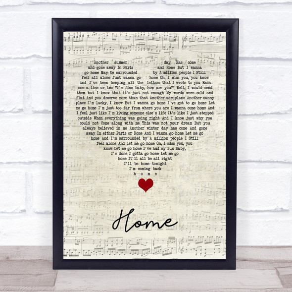 Michael Buble Home Script Heart Song Lyric Quote Music Print
