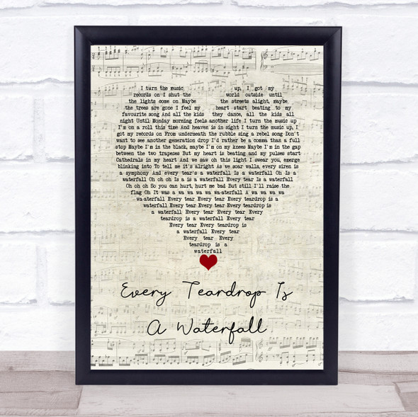 Coldplay Every Teardrop Is A Waterfall Script Heart Song Lyric Wall Art Print