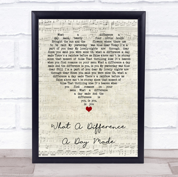 Jamie Cullum What A Difference A Day Made Script Heart Song Lyric Wall Art Print