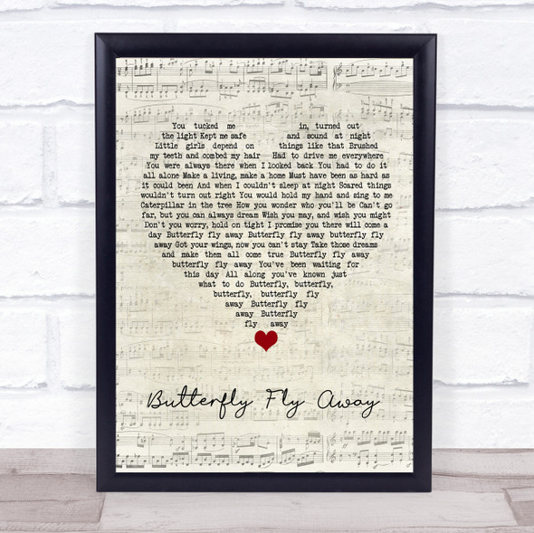 Miley Cyrus Butterfly Fly Away Script Heart Song Lyric Wall Art Print
