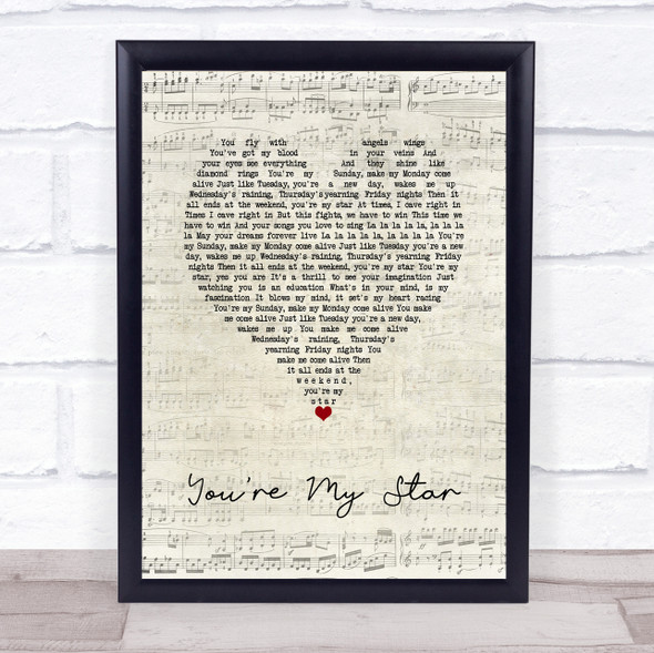 Stereophonics You're My Star Script Heart Song Lyric Wall Art Print