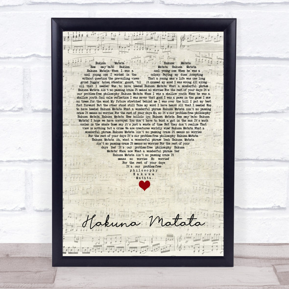 Elton John Jimmy Cliff Hakuna Matata Script Heart Song Lyric Wall Art Print