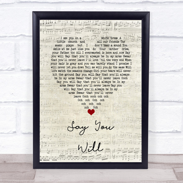 Hearts & Colors Say You Will Script Heart Song Lyric Wall Art Print